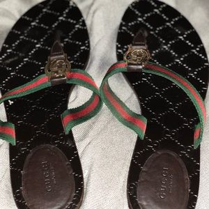 Gucci GG Thong Web Sandals, US Size 10.5 (Brown)